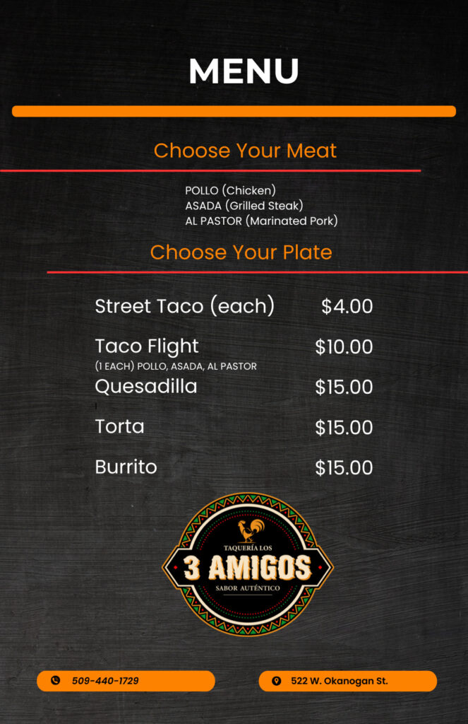 3 amigos menu