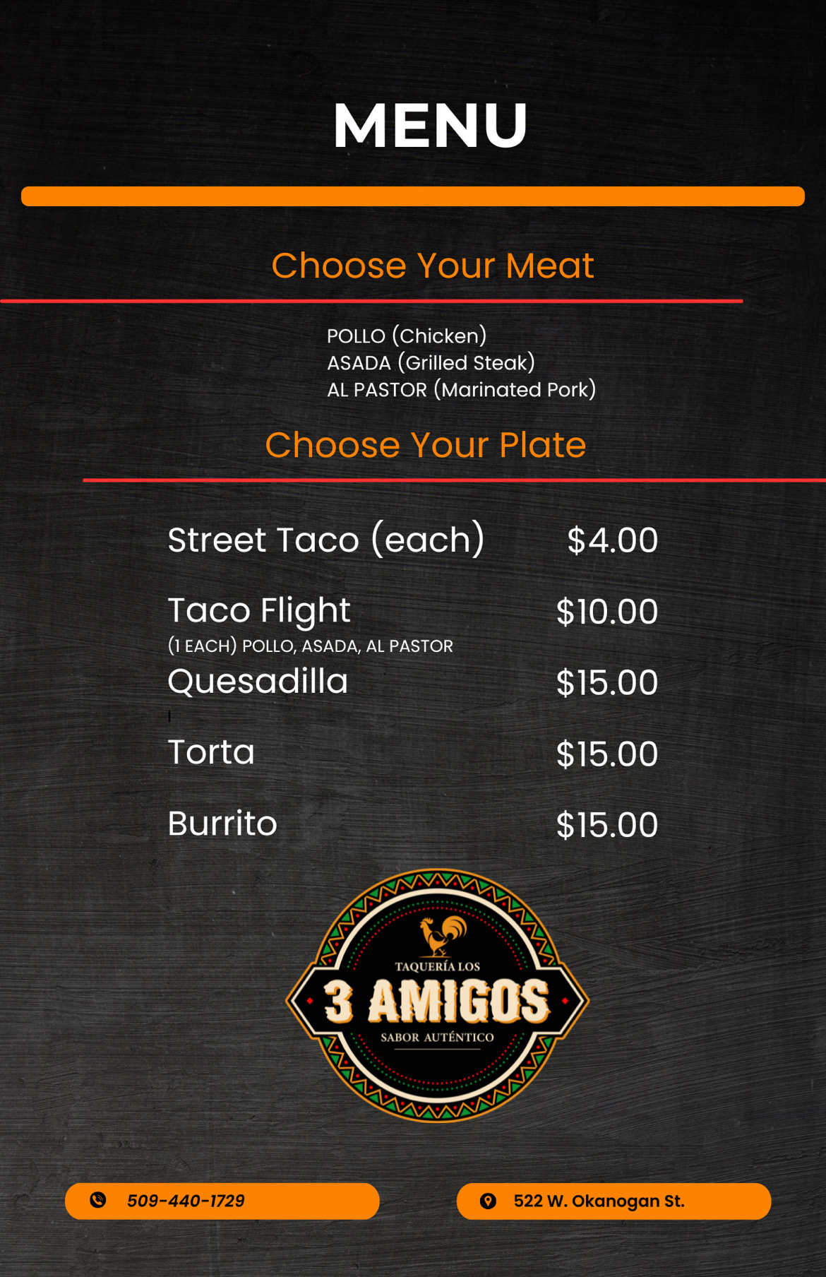 3 Amigos menu 3 amigos menu