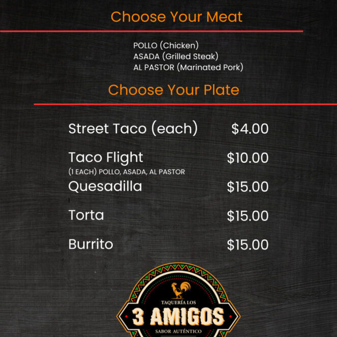 3 amigos menu