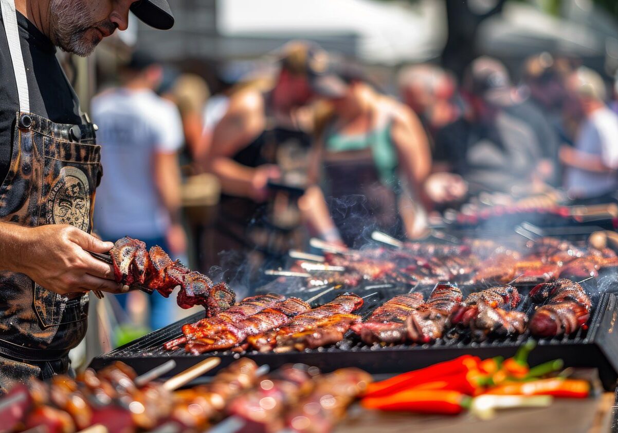 High-energy barbecue cook-off competition, grilling competition. high energy barbecue cook off competition, grilling competition.